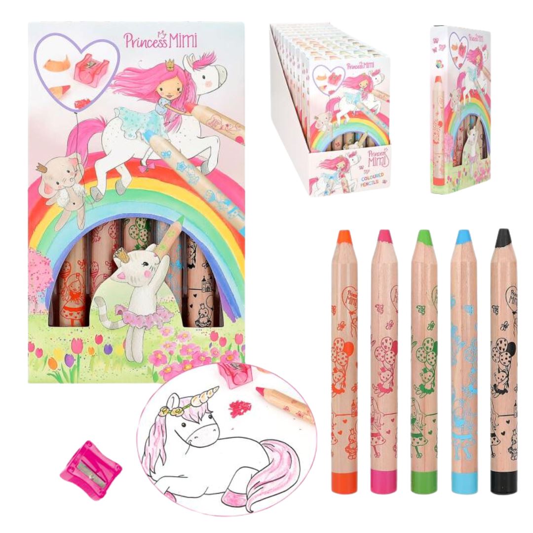 Princess Mimi Col 6 Thick Pencils & Sharpener