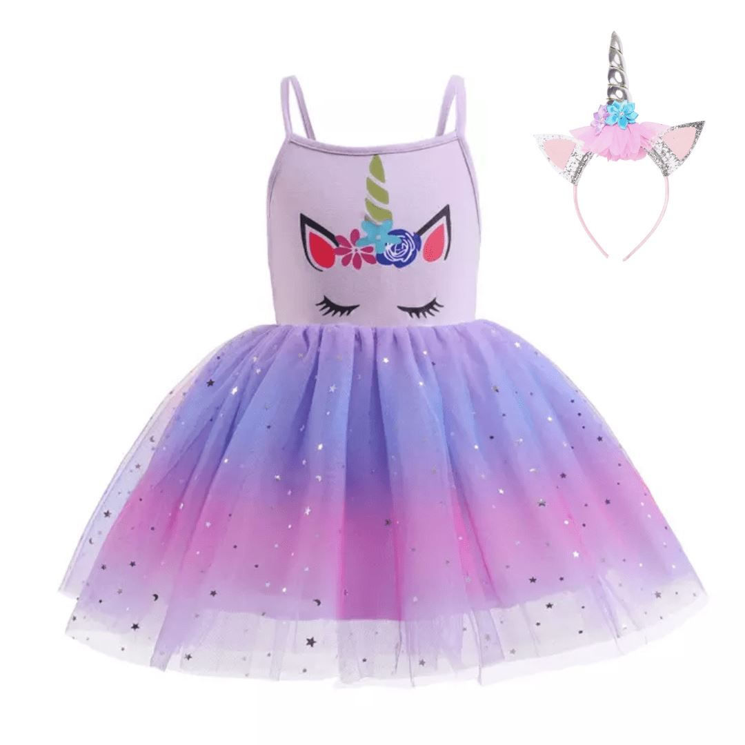 Purple Unicorn Dress with Tulle & Headband