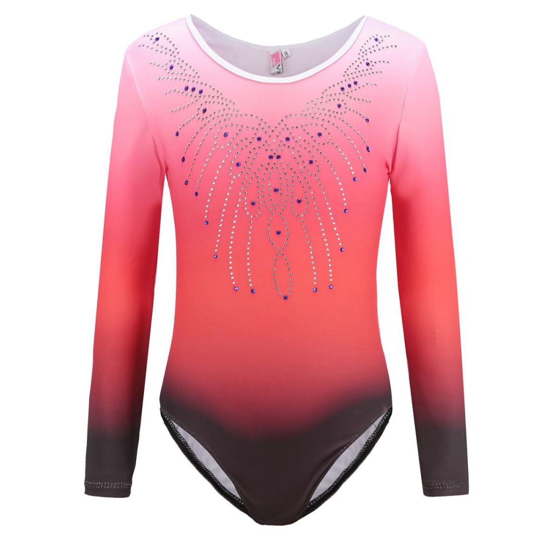 Red Rhinestone Long Sleeve Leotard