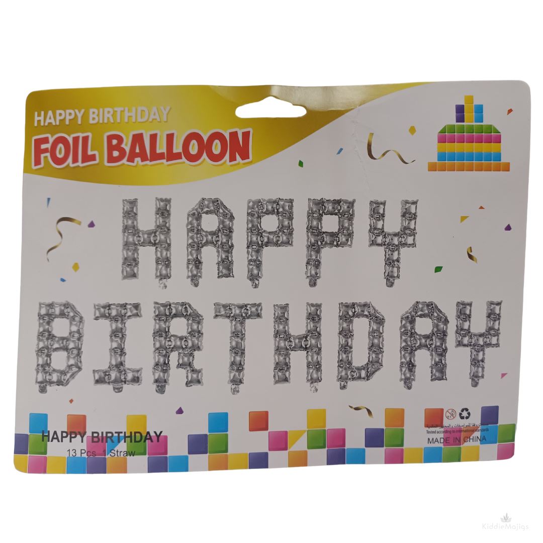 Silver Foil Balloon HBD 13PCS 16"