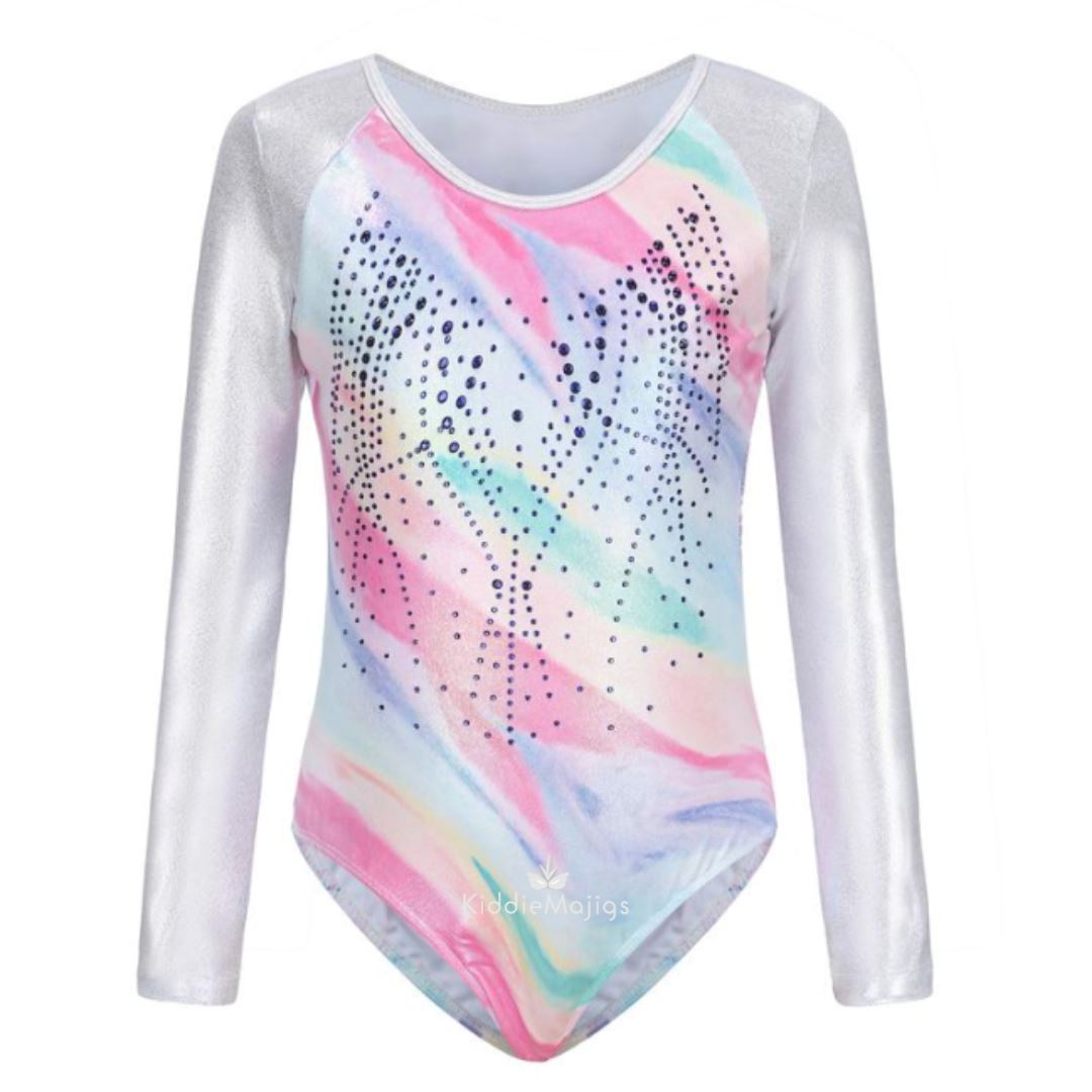 Silver Marbled Long sleeve Leotard with Rhinestones