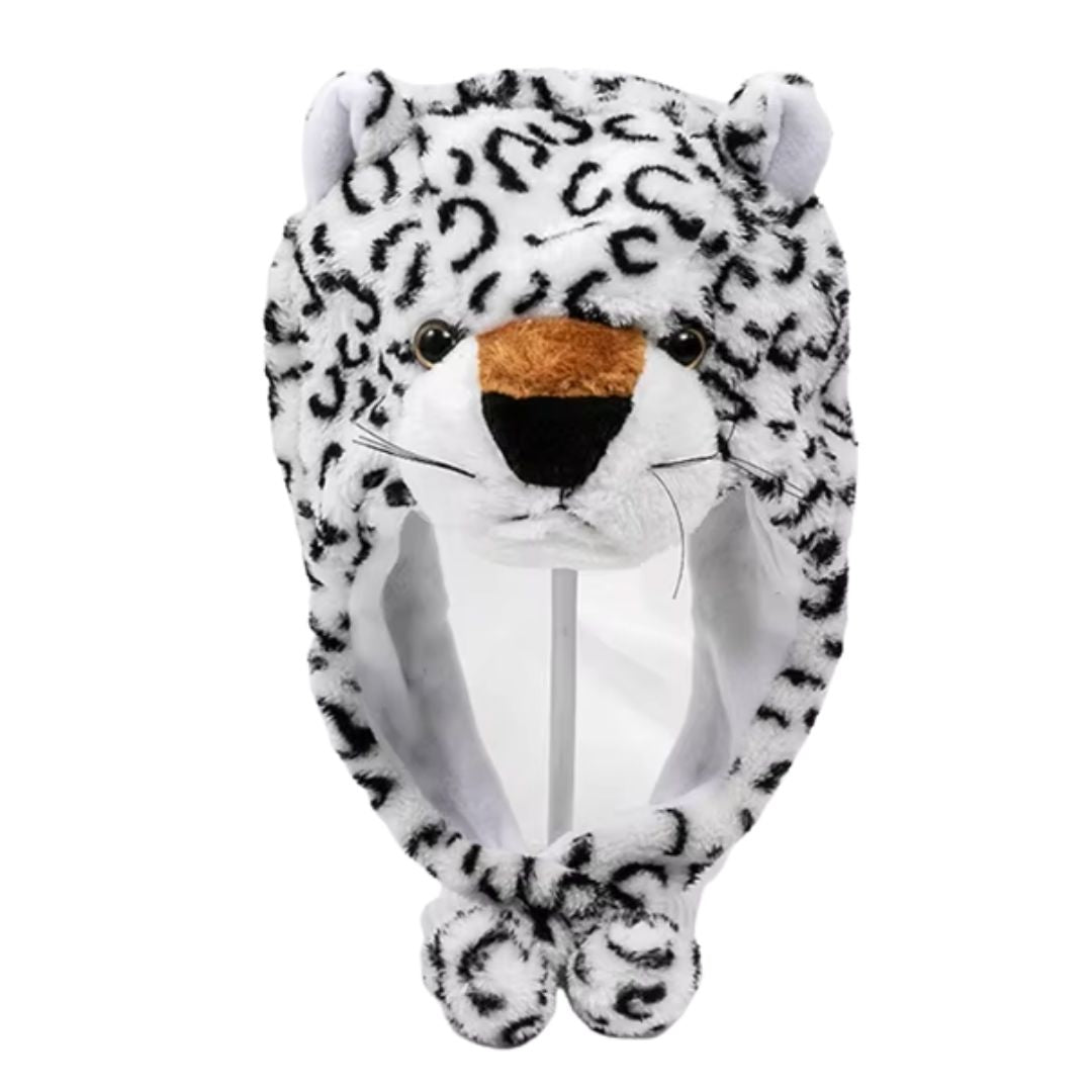 White Leopard Earflap Hat