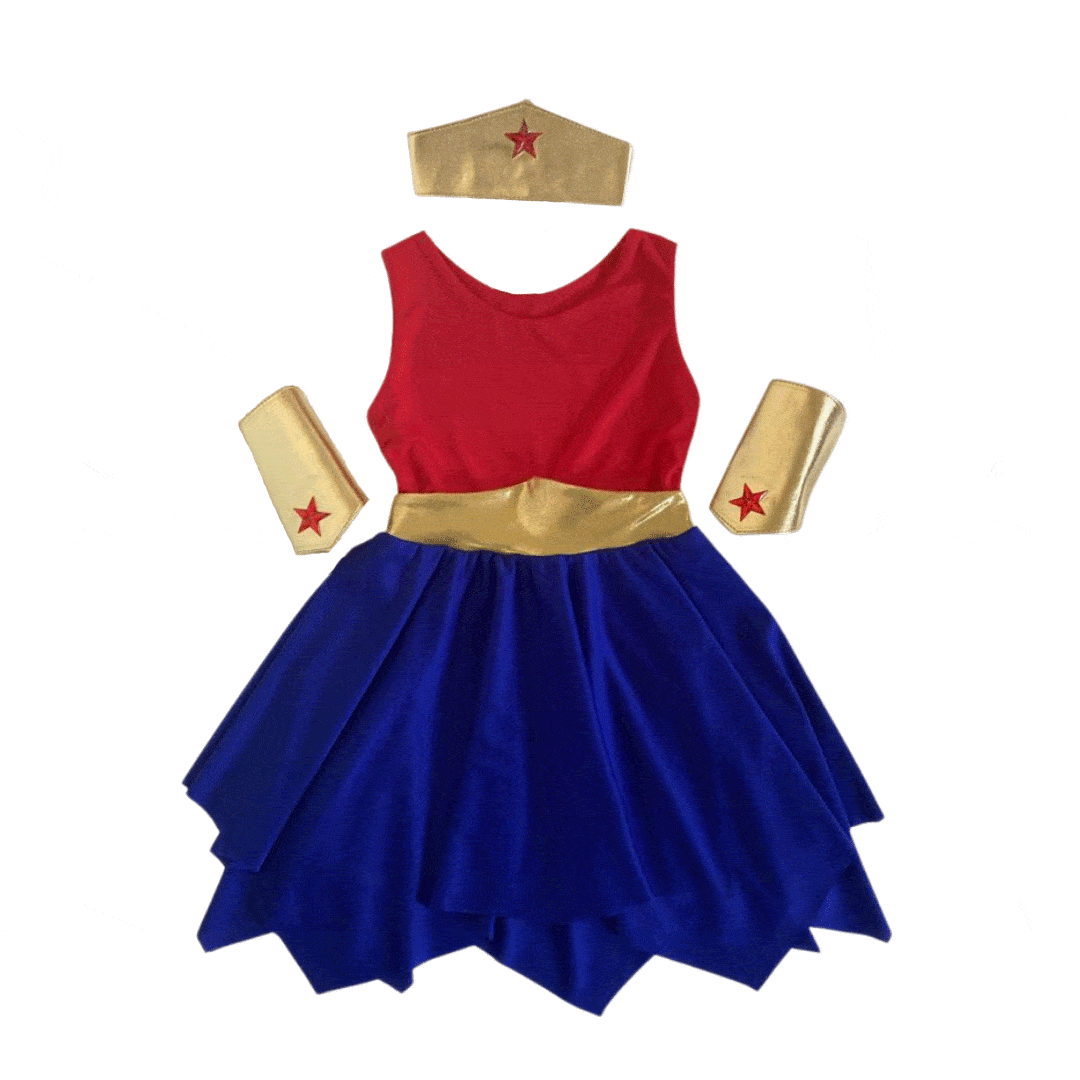 Woman Superhero Costume with Headpiece & Cuffs