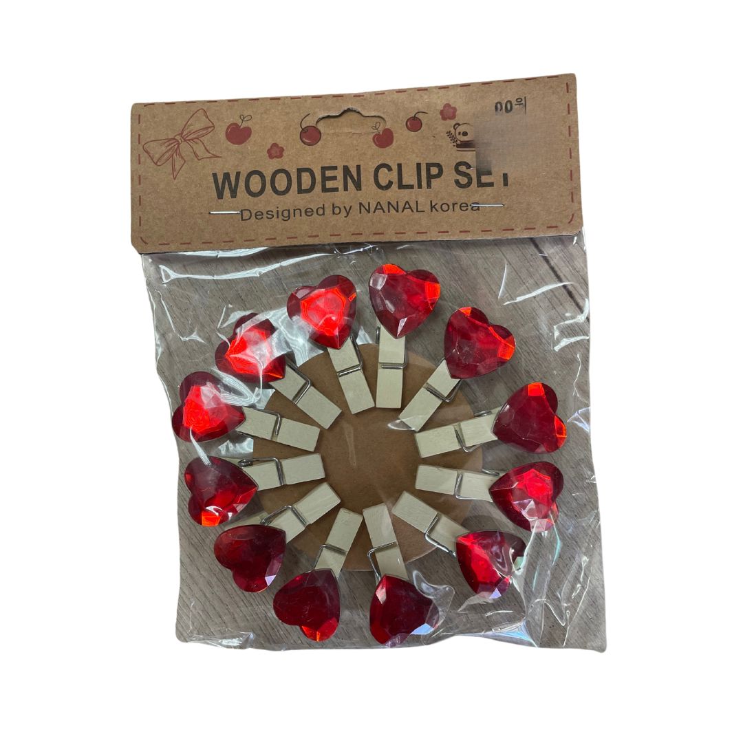 Wooden Pegs - Jewel Hearts 12pc