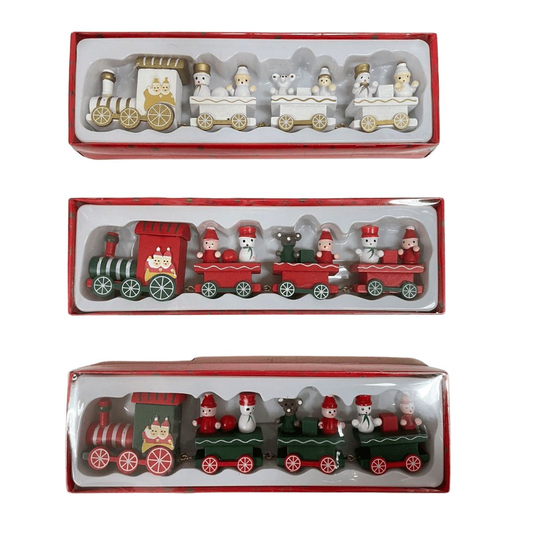 Xmas Deco Wood Train 4PC