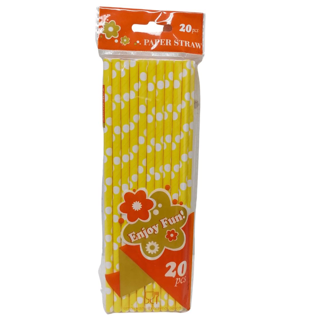 Yellow Polka Dot Paper Straws 20pcs