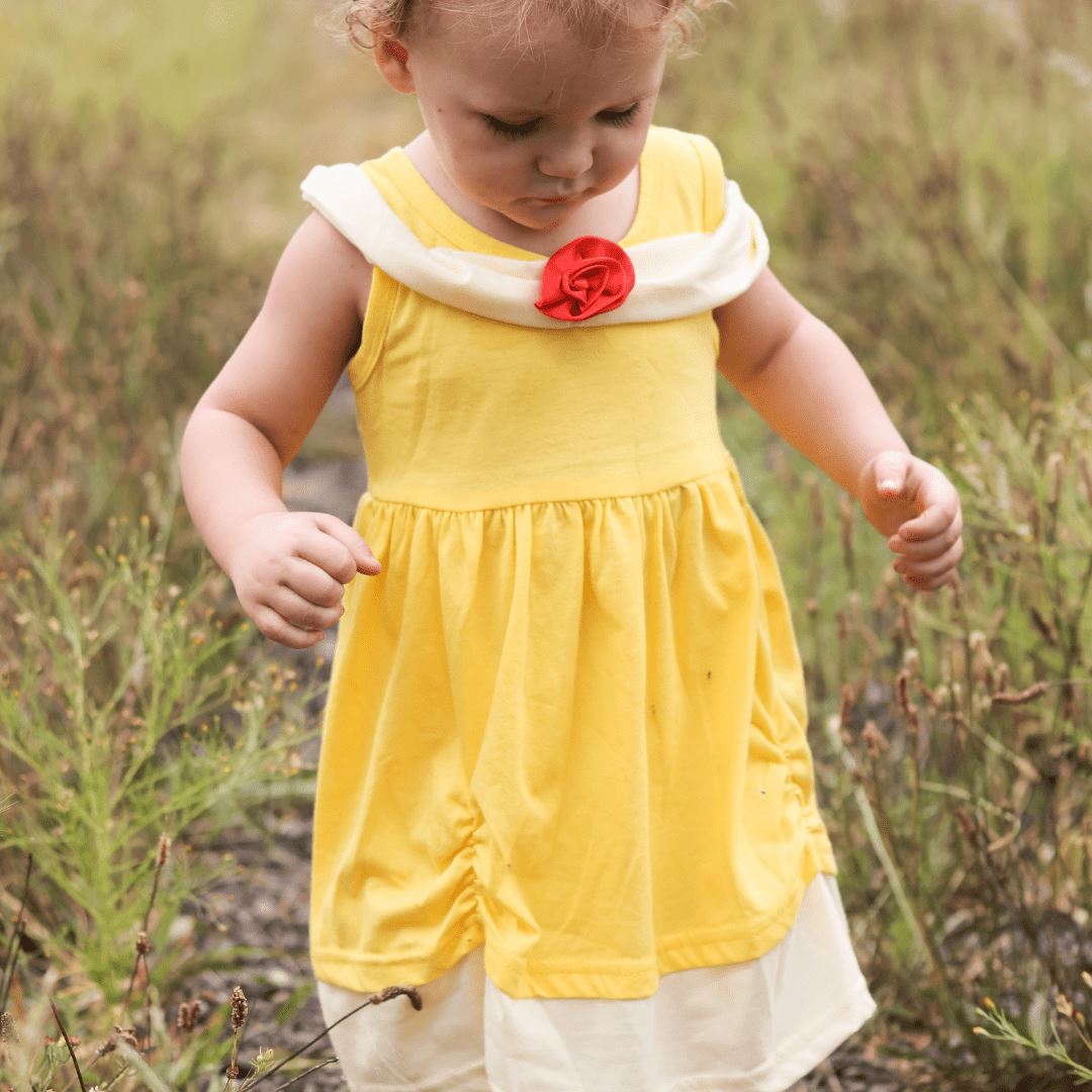 Yellow Princess Dress with Red Rose