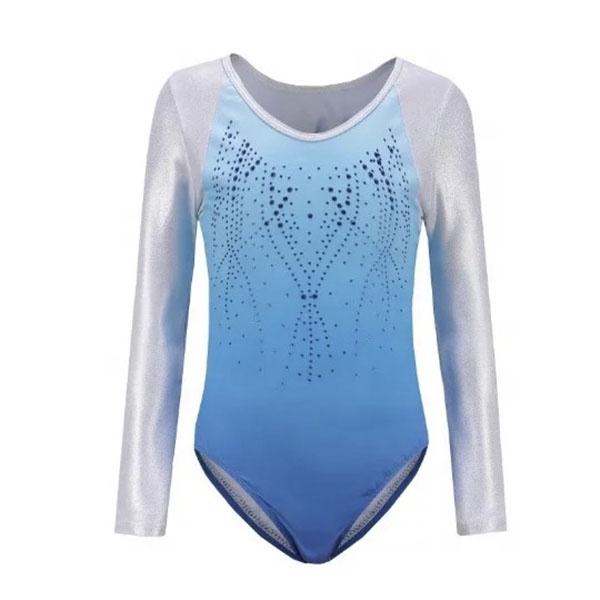 Blue Long Sleeve Leotard with Rhinestones Ballet Not specified 