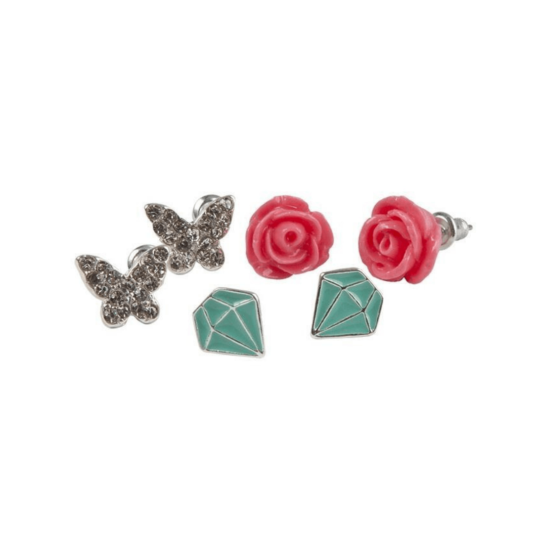 Boutique Rose Studded Earrings, 3 Sets Dress Up Great Pretenders 