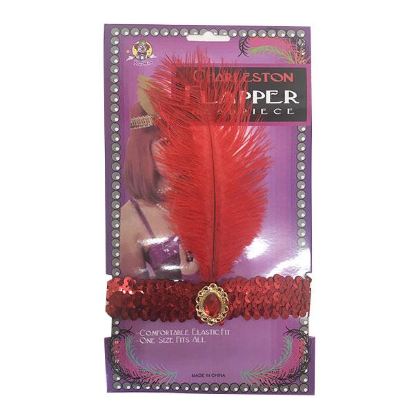 Charleston Flapper Feather Headband Dress Up Not specified Red 