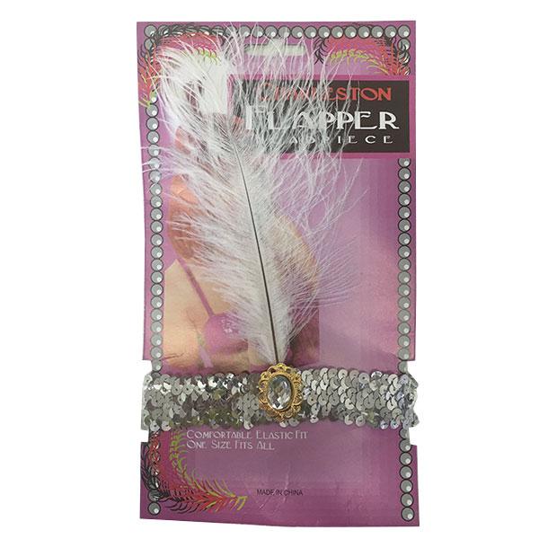 Charleston Flapper Feather Headband Dress Up Not specified Silver 