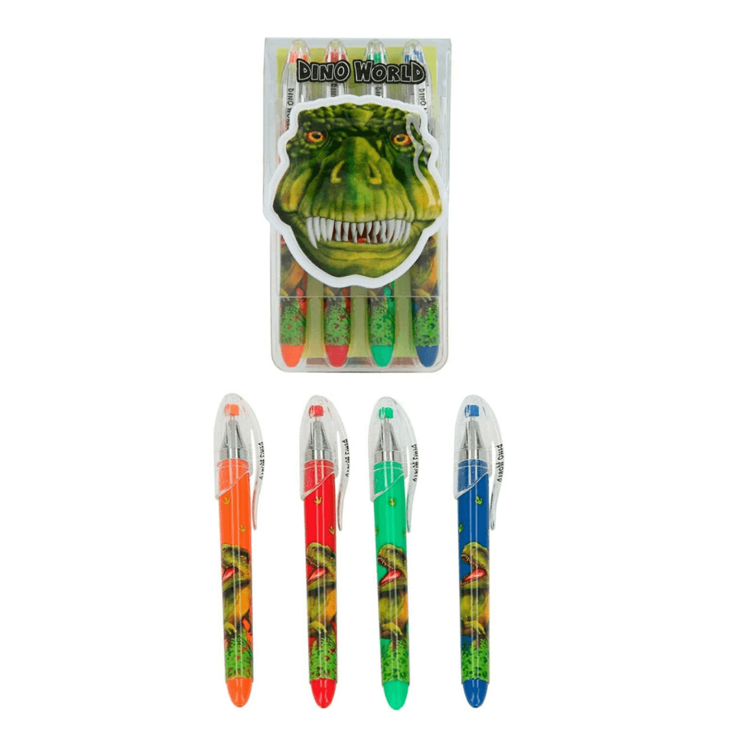 Dino World Gel Pen Set of 4 Ink Colours Stationery Top Model 
