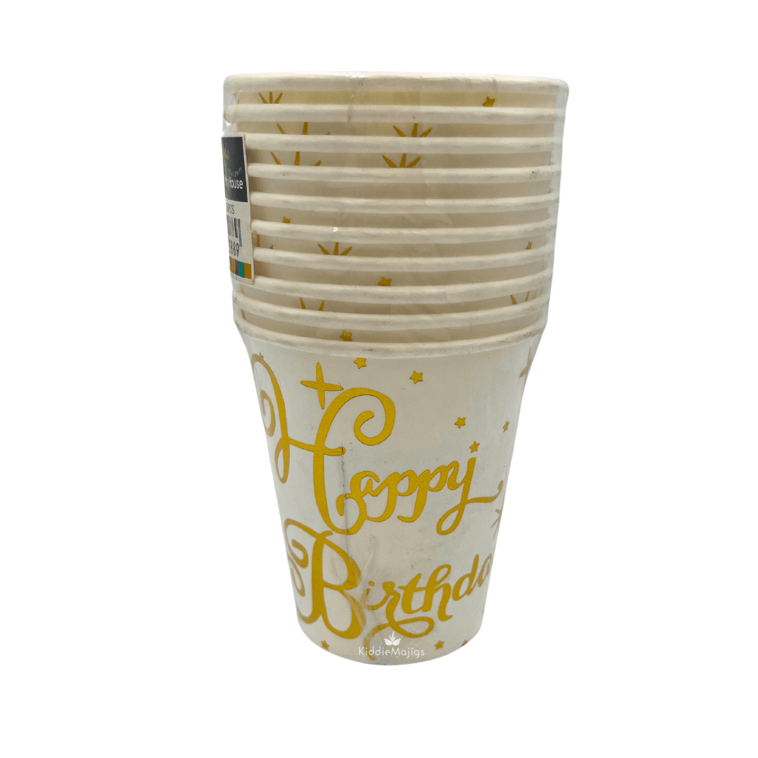Gold Paper Party Cups HBD 10pc Parties Not specified 