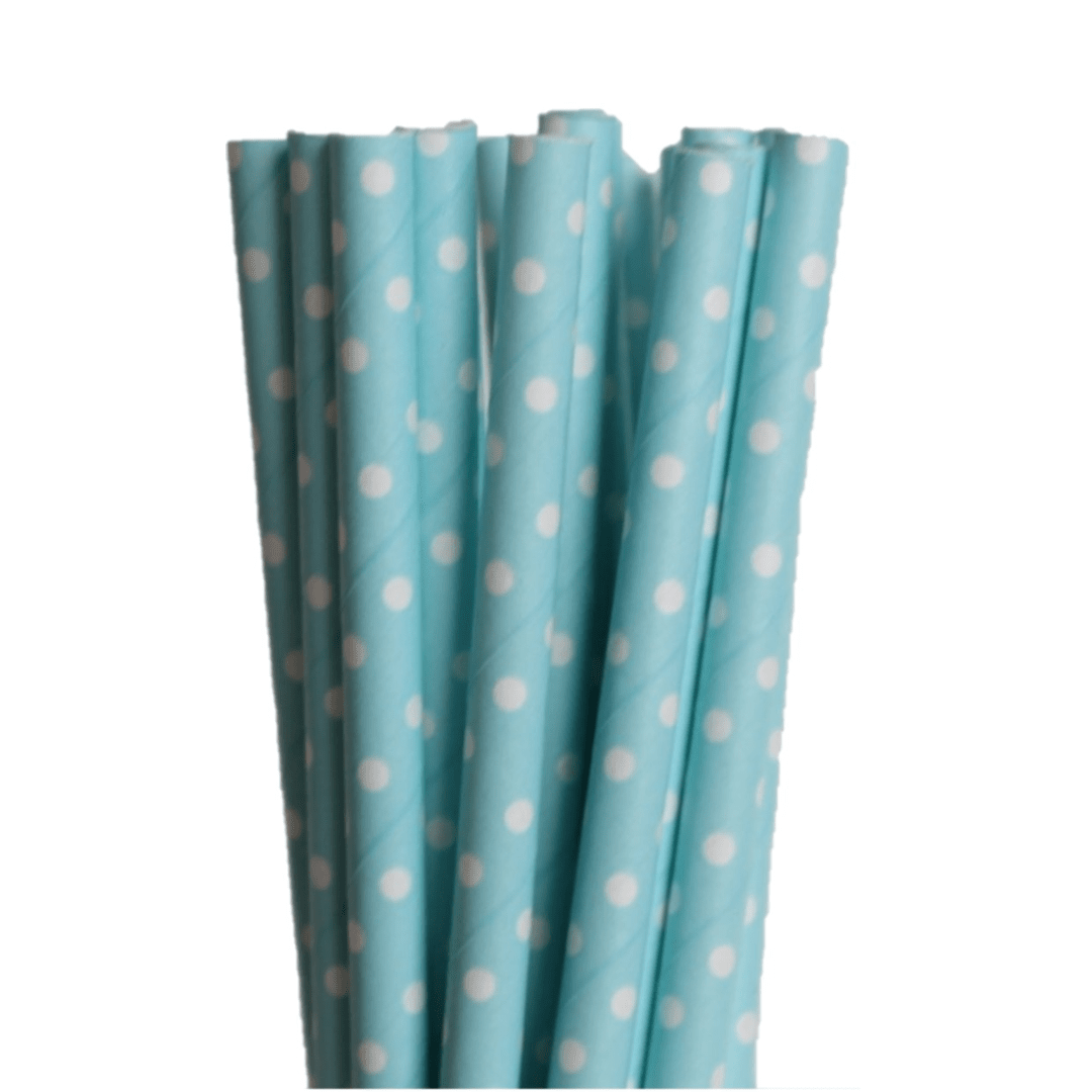 Light Blue Polka Dot Paper Straws 20pcs Parties Not specified 