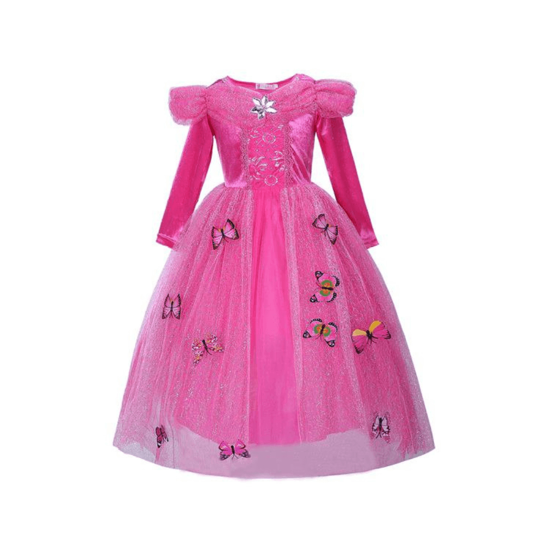 Long Sleeve Pink Butterfly Tulle Dress Dress Up Not specified 