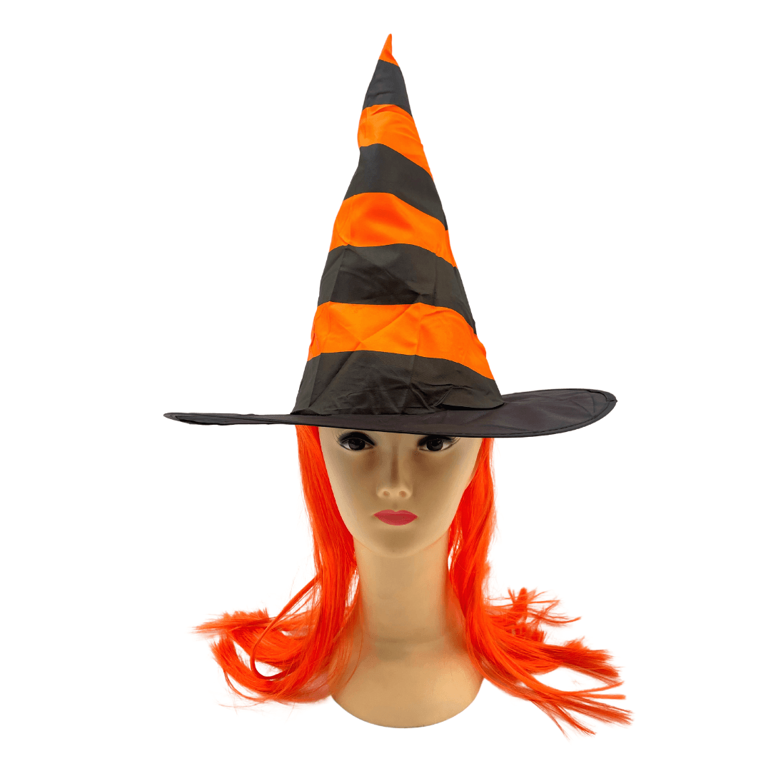 Orange Stripe Witch Hat with hair Dress Up Not specified 