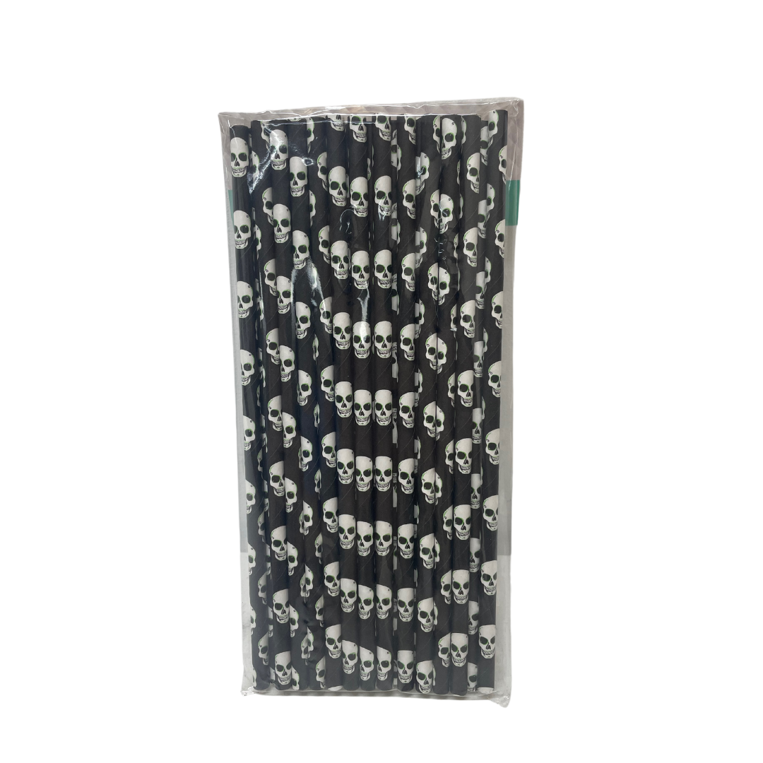 Party Paper Straws Black with White Skull 19cm Parties Not specified 