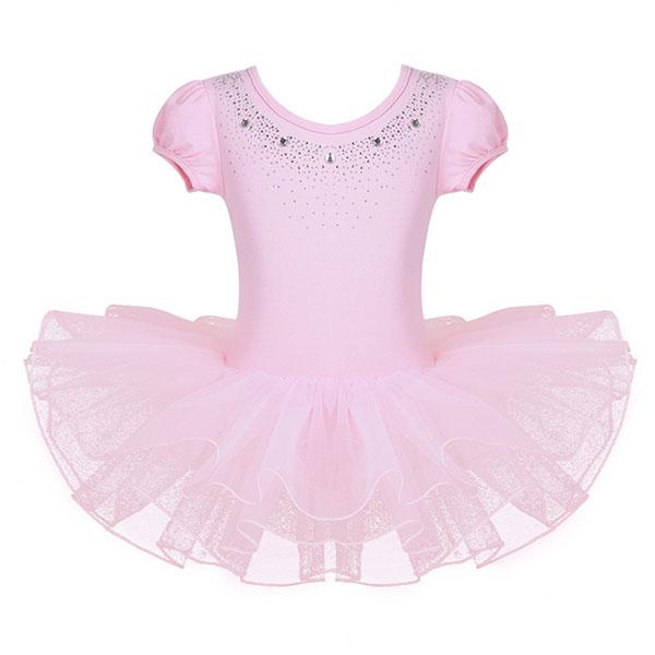 Pink Ballet Tutu Dress Puff Sleeve Rhinestones Ballet Not specified 