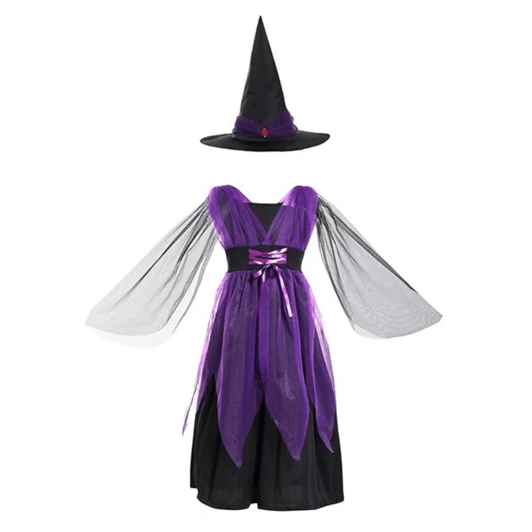 Purple and Black Witch Dress with Ribbon Halloween Not specified 