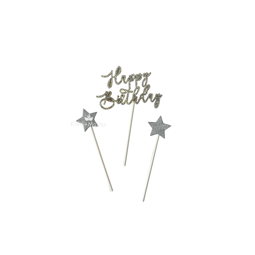 Silver Cake Topper HBD + Stars Parties Not specified 